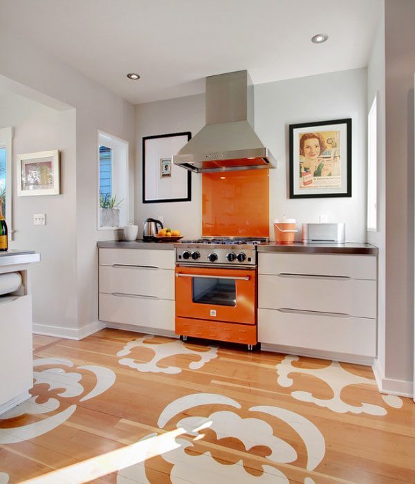orange and white accent wall
