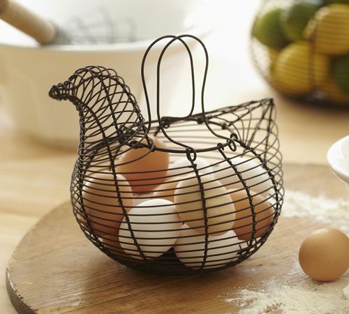 Rural365 Chicken Egg Holder - Brown Decorative Wire Basket with Handle for Eggs