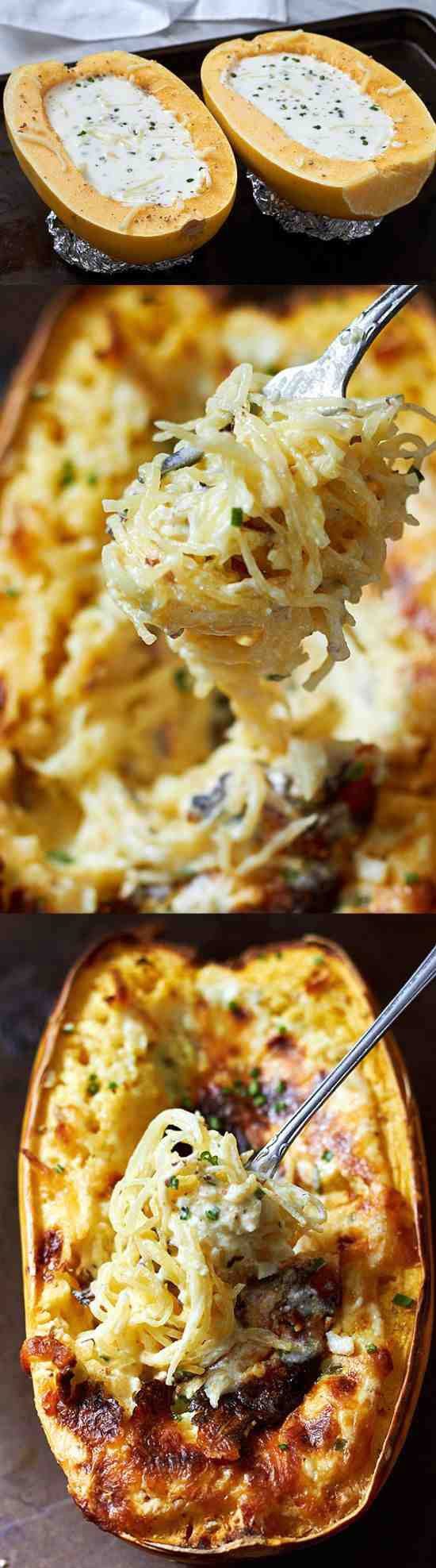 Spaghetti Squash Recipe – #eatwell101 #recipe #keto #lowcarb #glutenfree - Stuffed with a creamy garlic and 4-cheese sauce – LOW CARB and so COMFORTING!