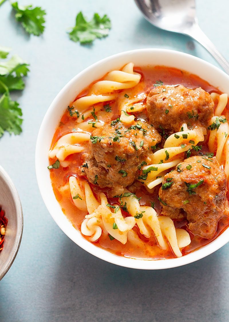 Slow Cooker Chicken Meatballs and Pasta Soup — Eatwell101