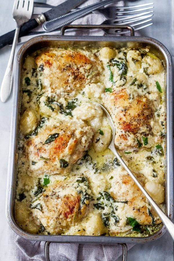 Baked Chicken Gnocchi with Garlic Asiago Cream Sauce — Eatwell101