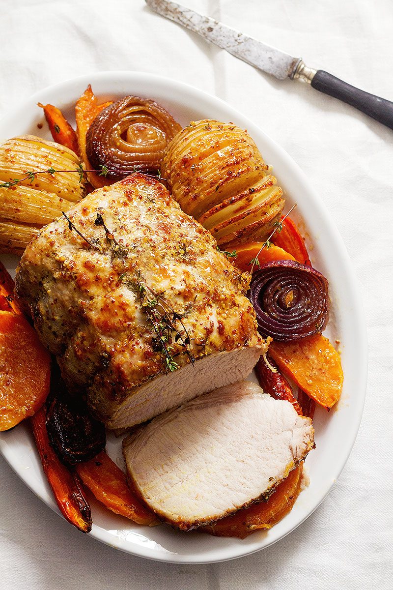 Sheet Pan Dinner: Honey Mustard Roasted Pork Loin and Veggie Sheet Pan ...