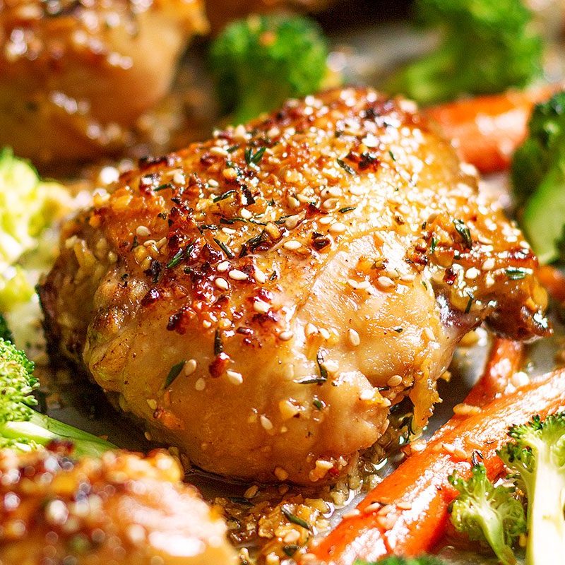 Honey-Garlic Chicken Thighs with Carrots and Broccoli