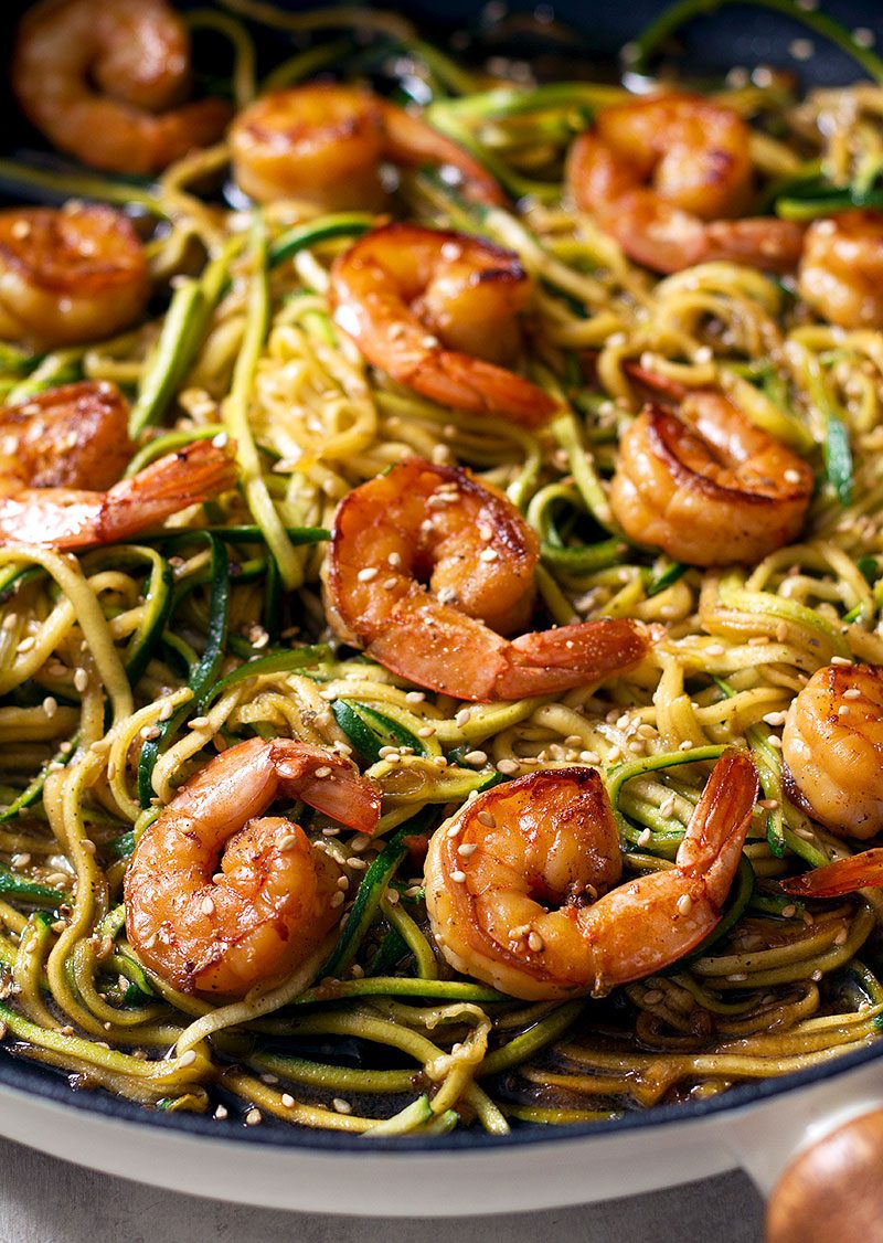 Stir Fry Teriyaki Shrimp with Zucchini Noodle — Eatwell101