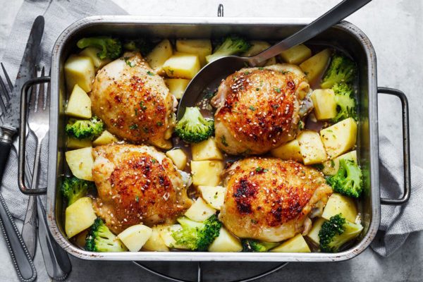 Honey Garlic Chicken Recipe with Broccoli and Potatoes – Baked Chicken ...