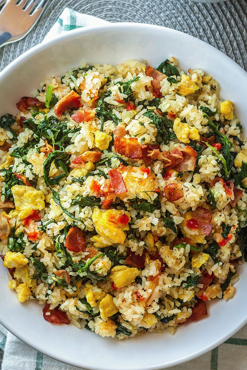 Fried Rice Recipe with Bacon Egg and Spinach Fried Rice — Eatwell101