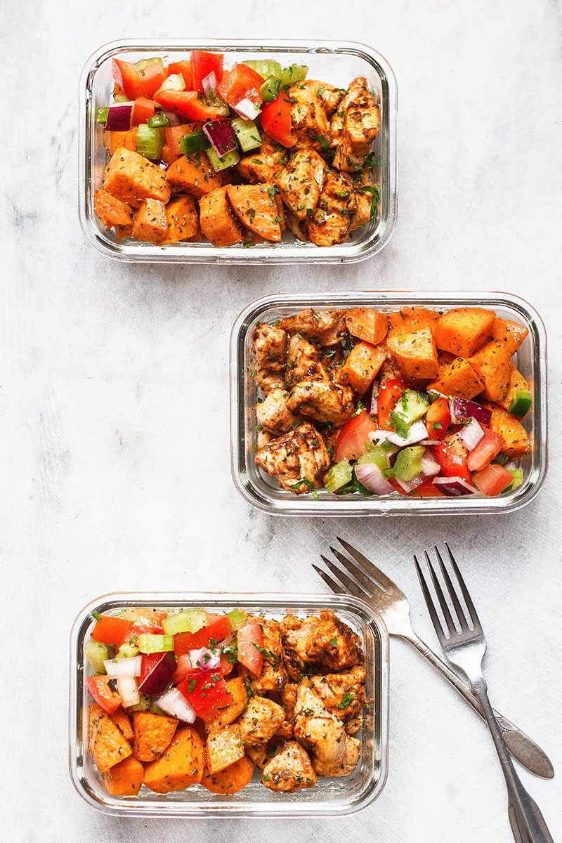 Meal Prep Lunch Bowls with Spicy Chicken, Roasted Lemon Broccoli, and  Caramelized Sweet Potatoes - Ally's Cooking