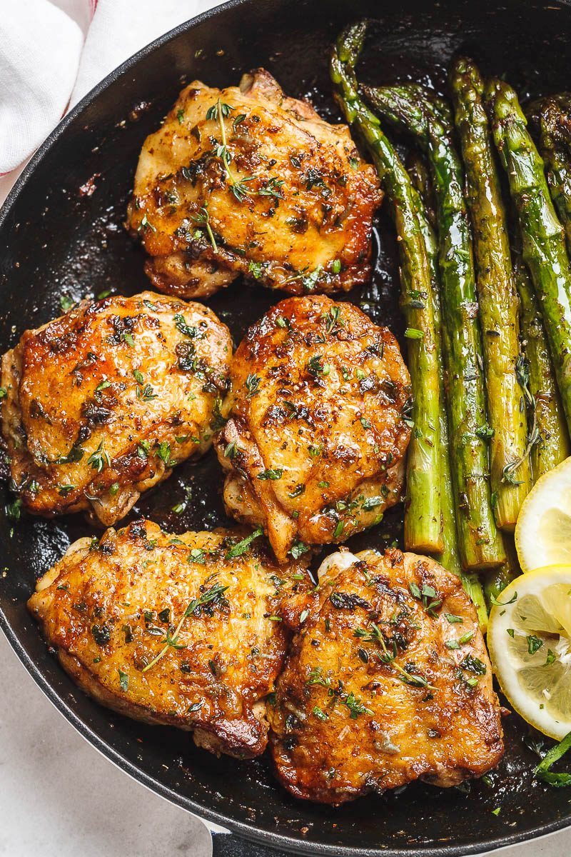 Garlic Herb Butter Chicken Thighs Recipe With Asparagus – Easy Chicken