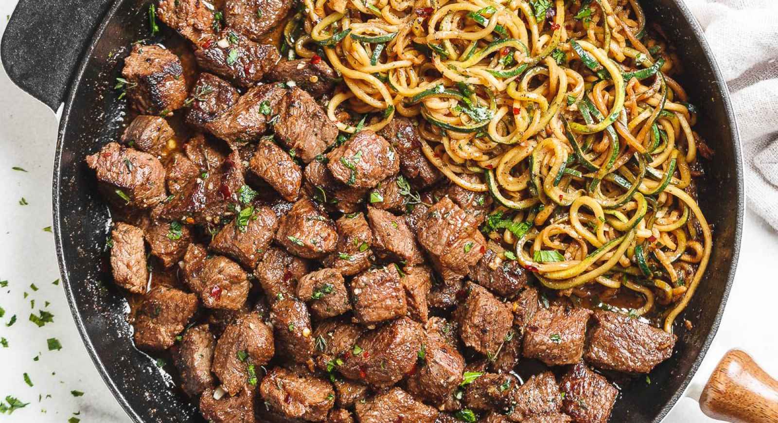 Garlic Butter Steak Bites Recipe Garlic Butter Steak Bites With Lemon Zucchini Noodles Eatwell101