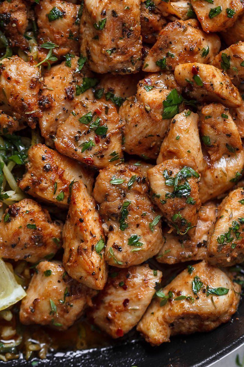 Garlic Butter Chicken Bites with Lemon Zucchini Noodles Recipe — Eatwell101