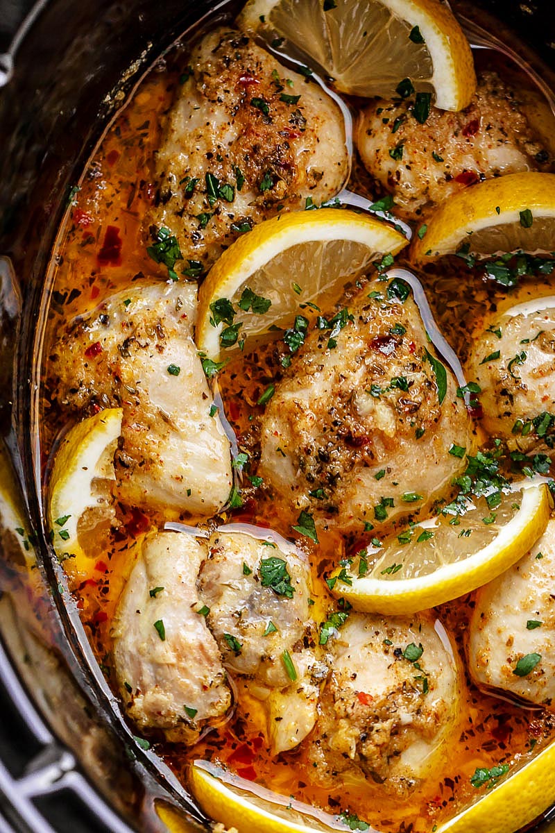 Crock Pot Chicken thighs Recipe with Lemon Garlic Butter – Easy ...