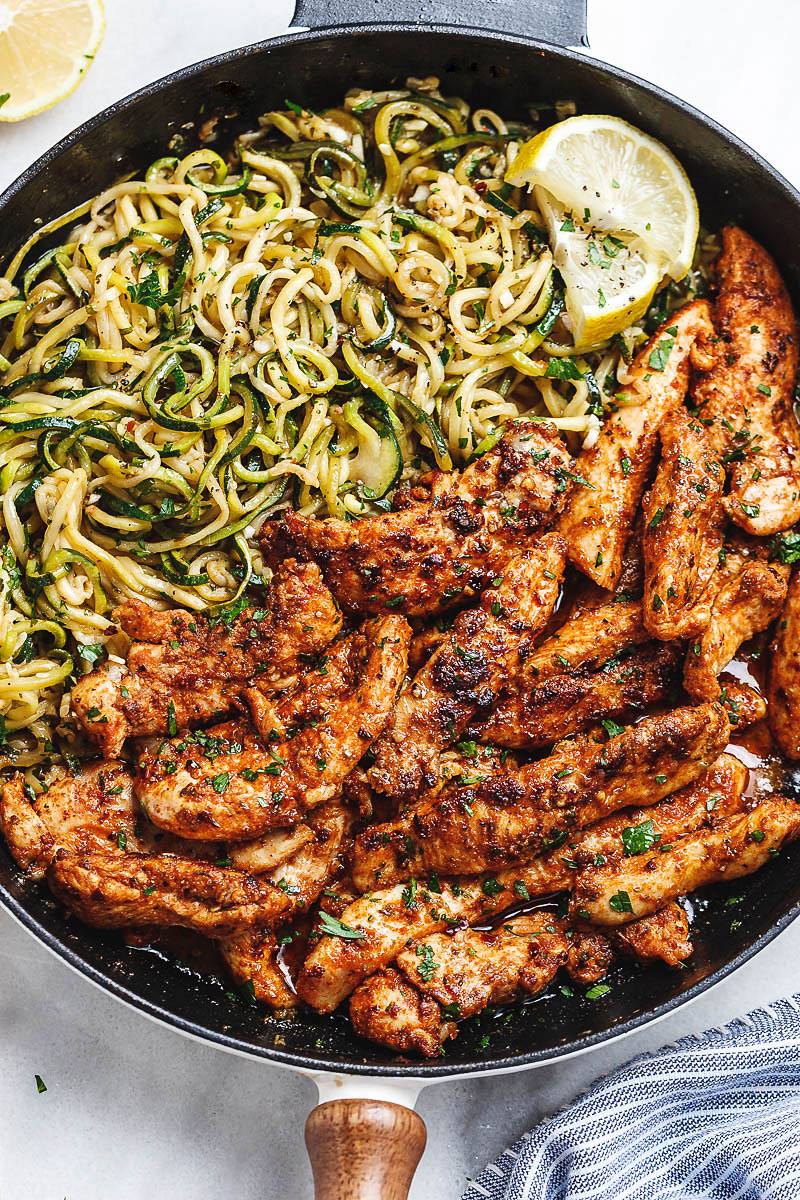Taco Chicken Tenders Recipe with Lemon Garlic Butter Zucchini Noodles ...