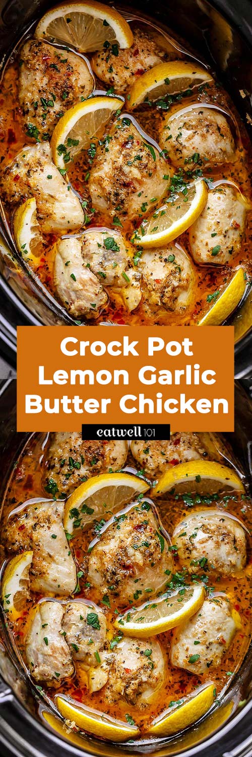 Crock Pot Chicken Thighs Recipe With Lemon Garlic Butter Easy Crockpot Chicken Recipe Eatwell101