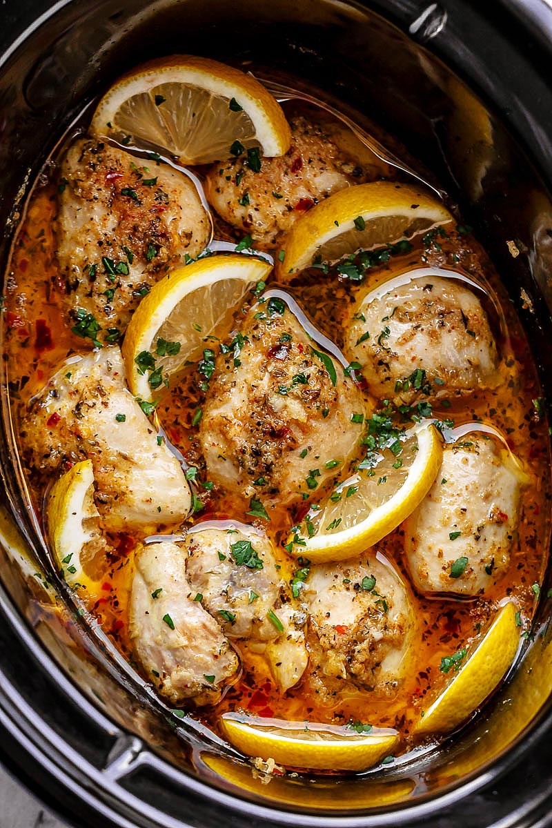 Crock Pot Chicken thighs Recipe with Lemon Garlic Butter – Easy ...