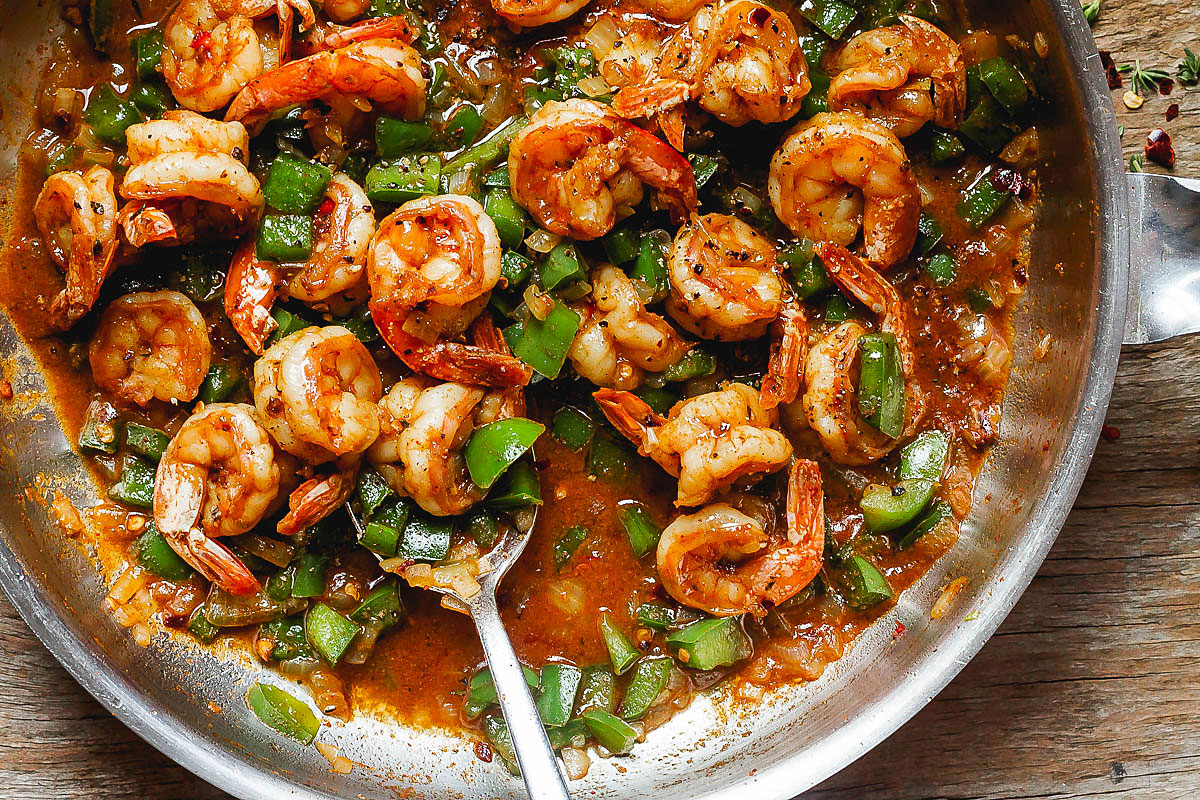 Easy Jerk Shrimp Recipe with and Green Peppers Skillet – Shrimp Recipe ...