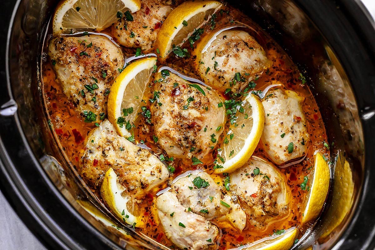 Crock Pot Chicken thighs Recipe with Lemon Garlic Butter – Easy ...