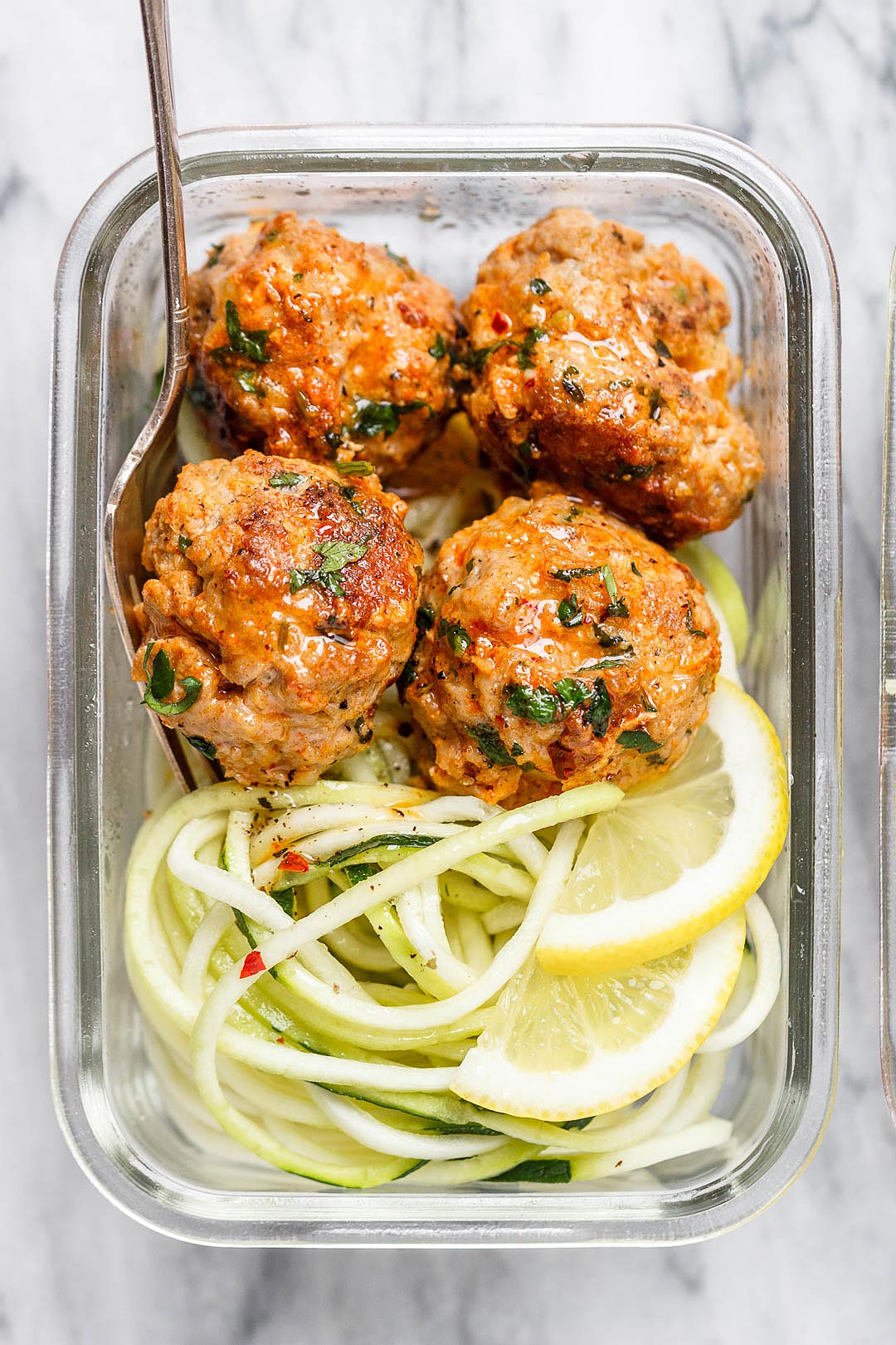 Meal Prep Garlic Butter Chicken Meatballs Recipe With Zucchini Noodles