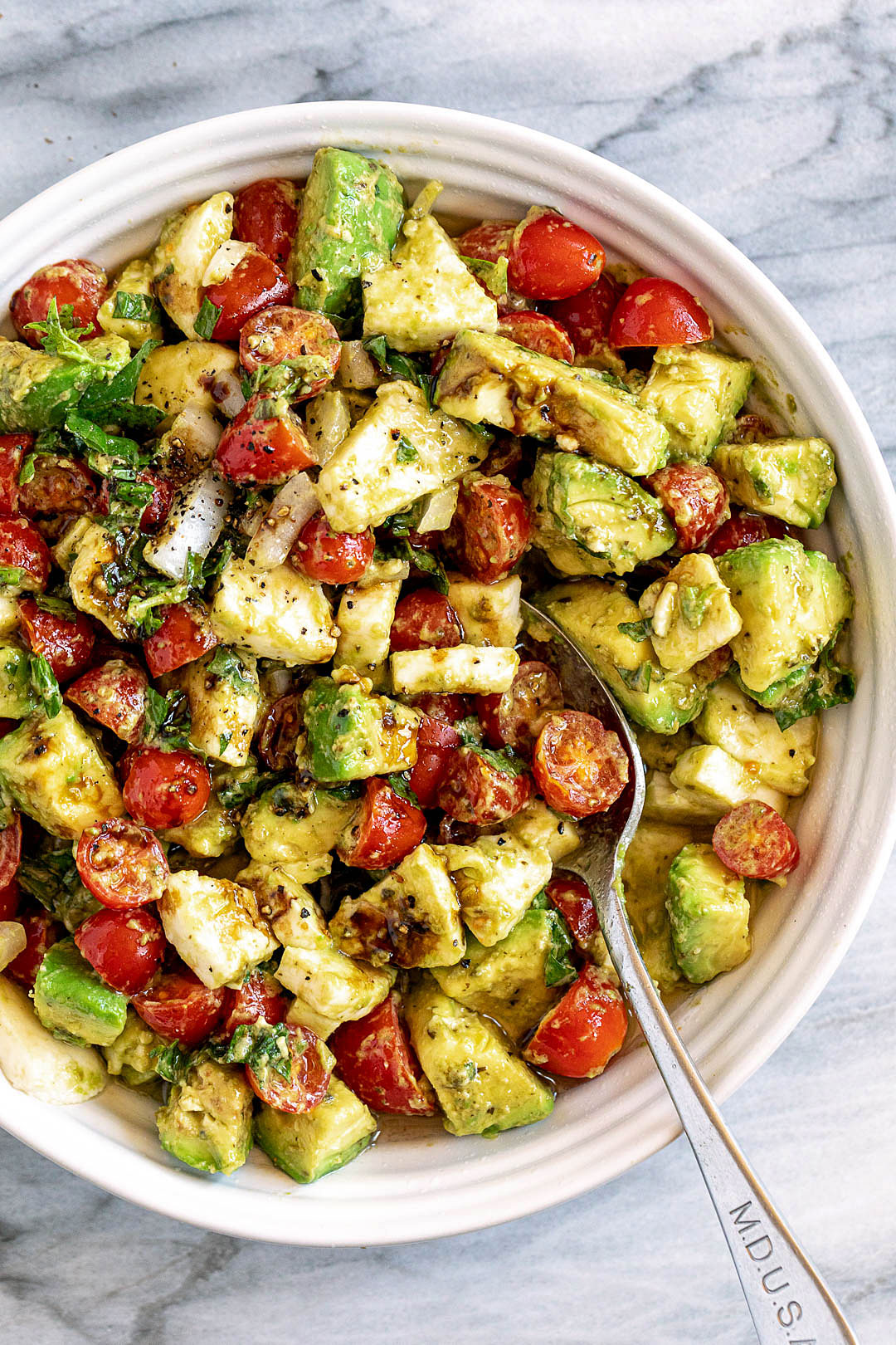 Caprese Avocado Salad Recipe with Mozzarella, Pesto, Tomatoes, and ...