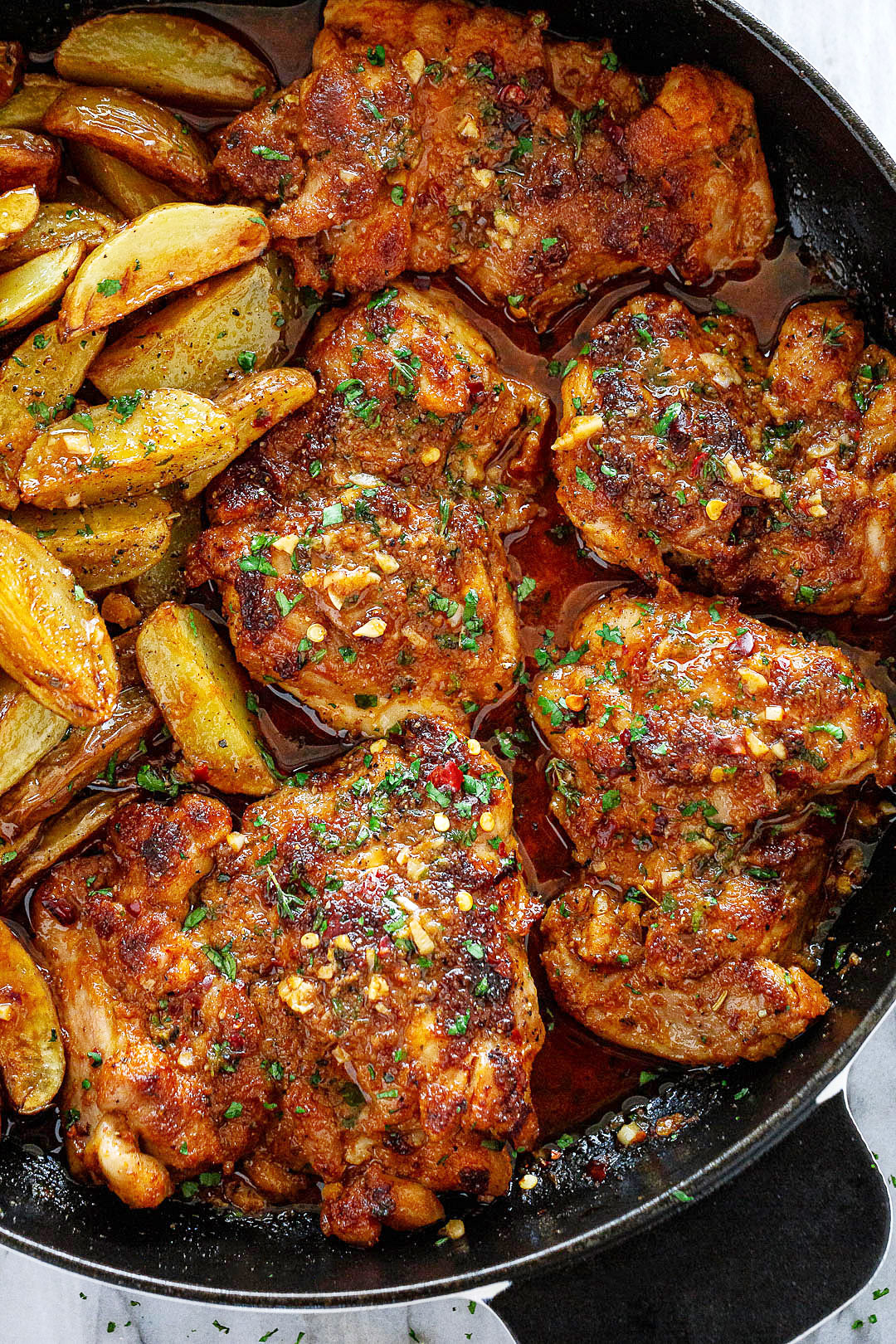 Garlic Butter Chicken Thighs with Baby Potatoes Skillet Recipe ...