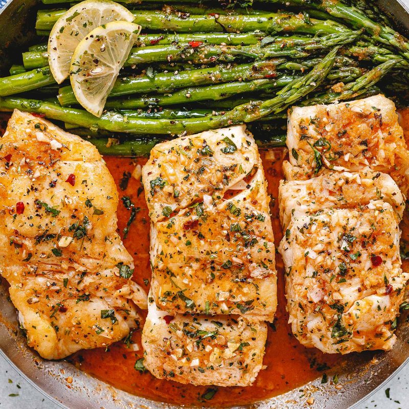 Garlic Butter Cod with Lemon Asparagus Skillet – Healthy Fish Recipe ...