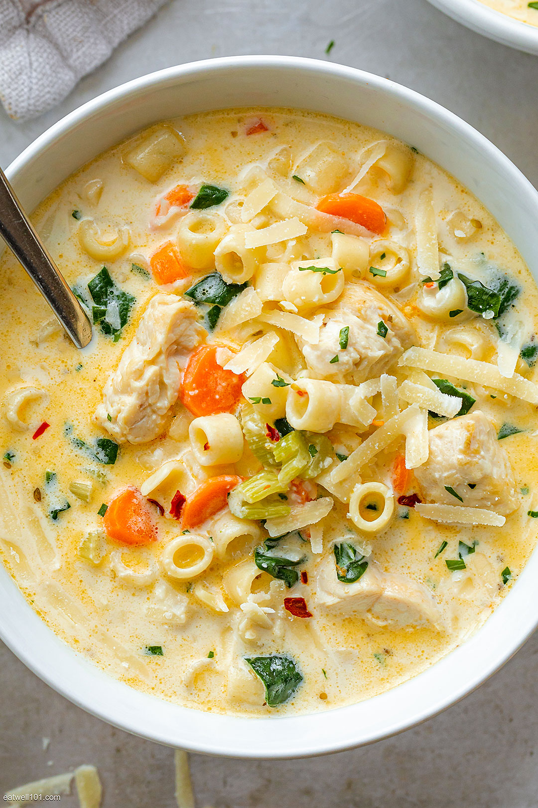 Creamy Chicken Pasta Soup Recipe with carrot and Spinach – Best Chicken ...