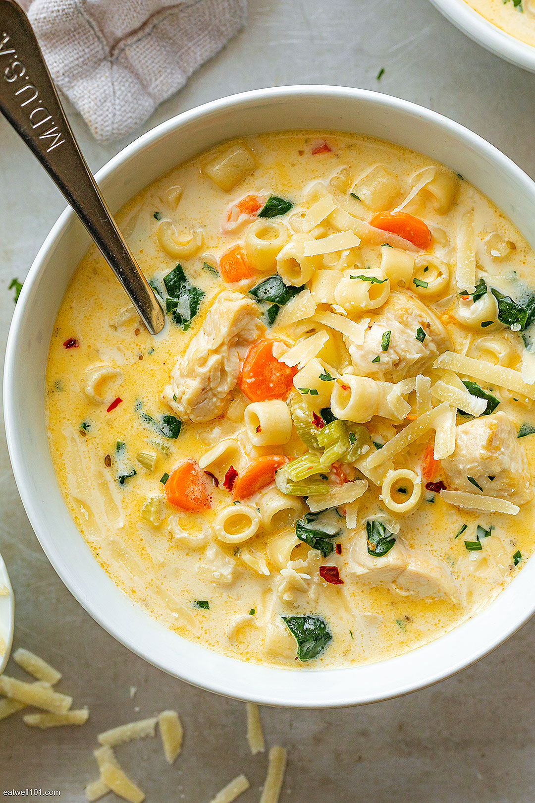 Creamy Chicken Pasta Soup Recipe With Carrot And Spinach Best Chicken Noodle Soup Recipe Eatwell101