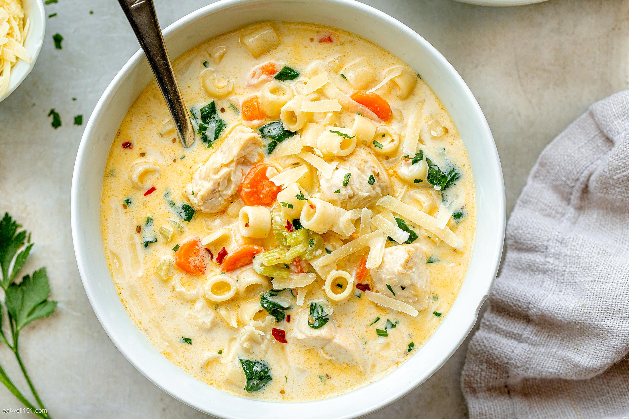 Comforting Creamy Chicken Noodle Soup Recipe - Healthy Fitness Meals