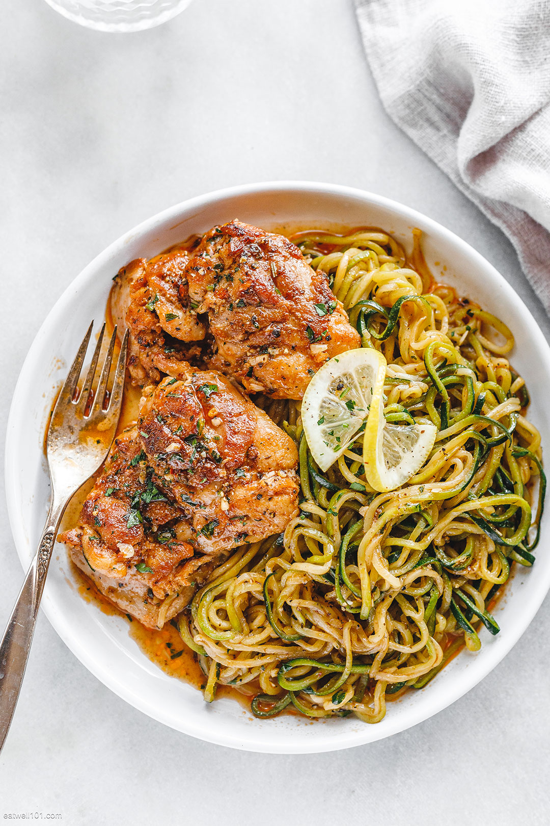 Lemon Garlic Butter Chicken And Zucchini Noodles Skillet Recipe Chicken Dinner Recipe Eatwell