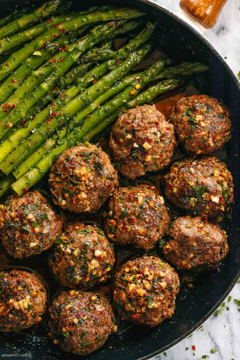 Cheesy Meatballs Recipe with Lemon garlic Asparagus – Easy Meatball ...