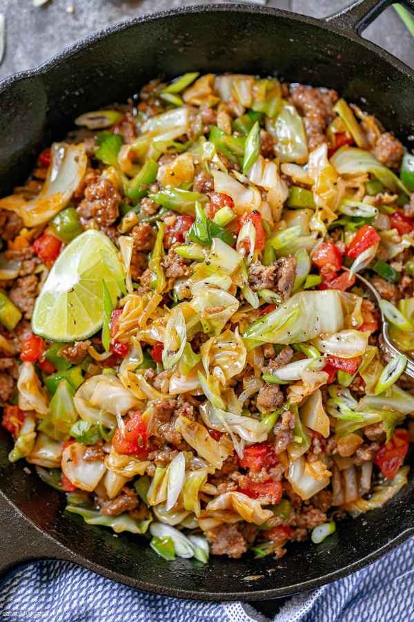 Fried Cabbage Sausage Skillet Recipe — Eatwell101 