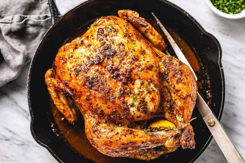 Roasted Chicken Recipe With Garlic Herb Butter Whole Roast Chicken Recipe — Eatwell101