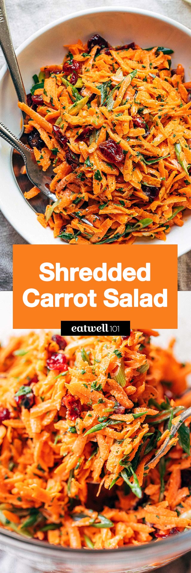 Shredded Carrot Salad Recipe - #carrot #salad #recipe #eatwell101  - This shredded carrot salad makes the perfect addition to a potluck or brunch.