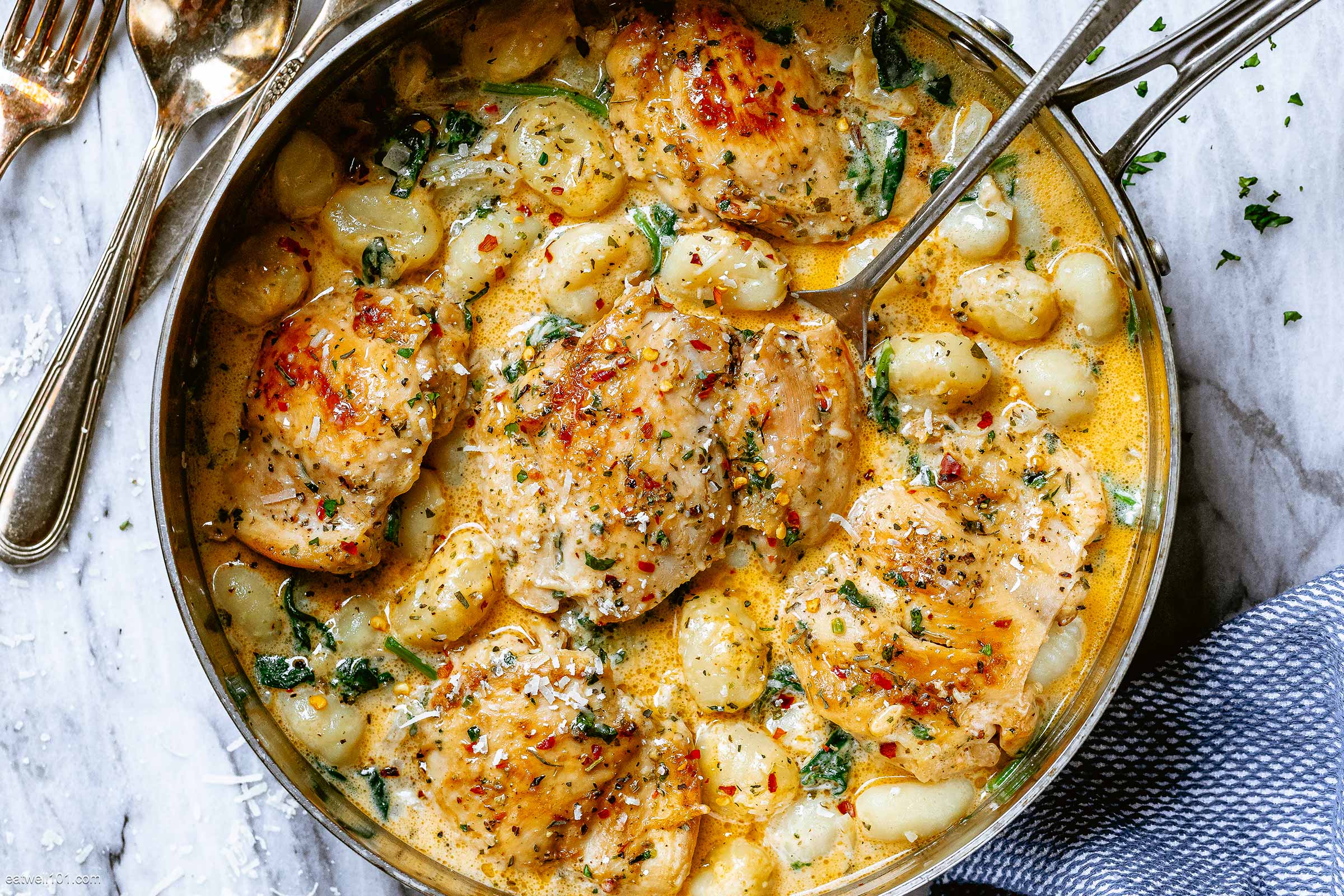 Creamy Garlic Spinach Chicken Thighs Recipe with Gnocchi – Chicken and Gnocchi  Recipe — Eatwell101