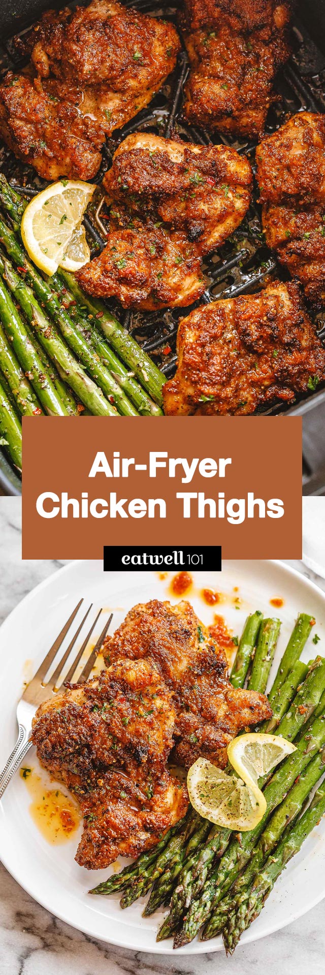 Air-Fryer Chicken Thighs Recipe - #chicken #air-fryer #recipe #eatwell101 - This air fryer chicken thighs recipe with asparagus is a delicious family-friendly dinner in under 30 minutes.