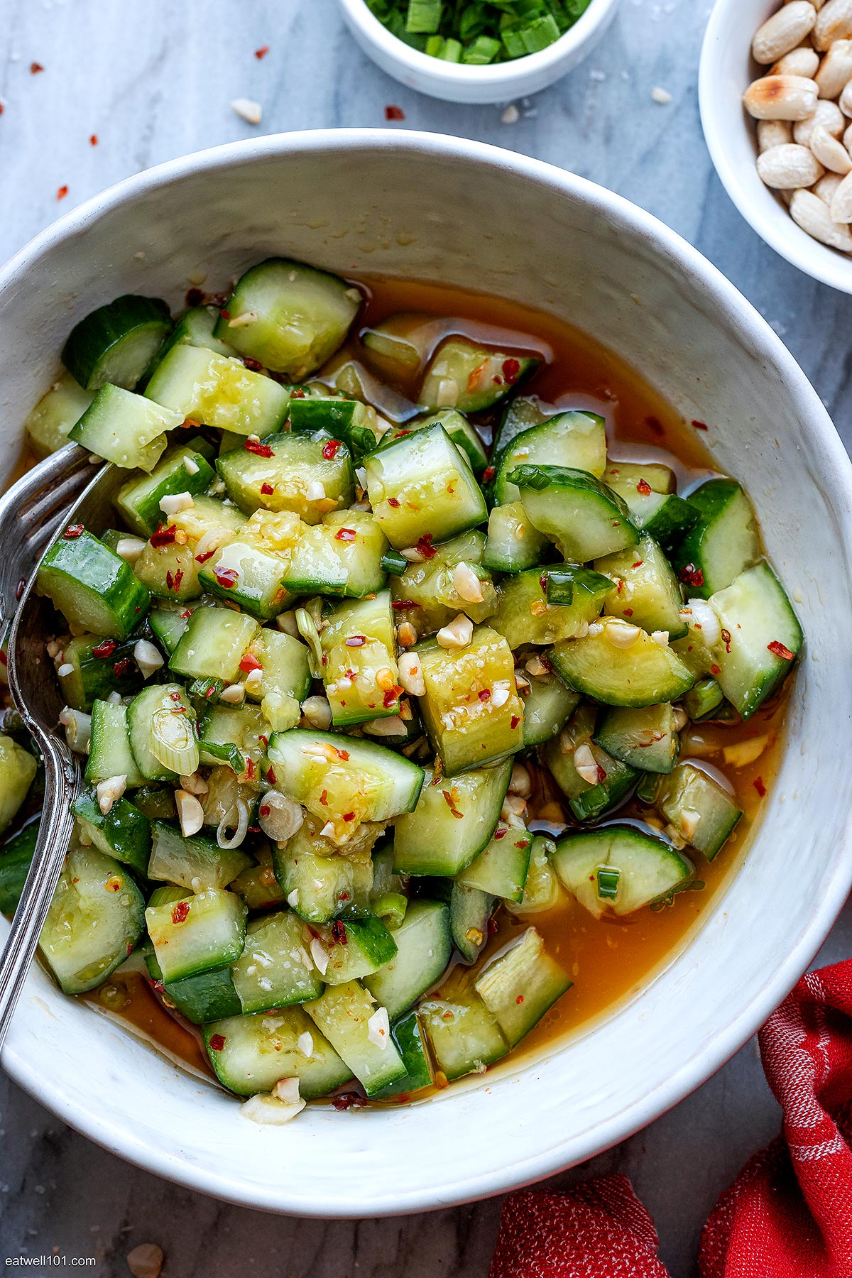 Marinated Cucumber Salad Recipe With Peanut And Honey Chili Sauce Asian Cucumber Salad Recipe 7870