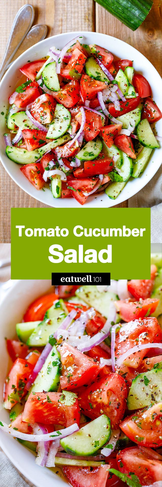 Tomato Cucumber Salad - #tomato #cucumber #salad #eatwell101 #recipe - This tomato cucumber salad is light and refreshing - perfect for a casual dinner or feeding a crowd at a potluck party.