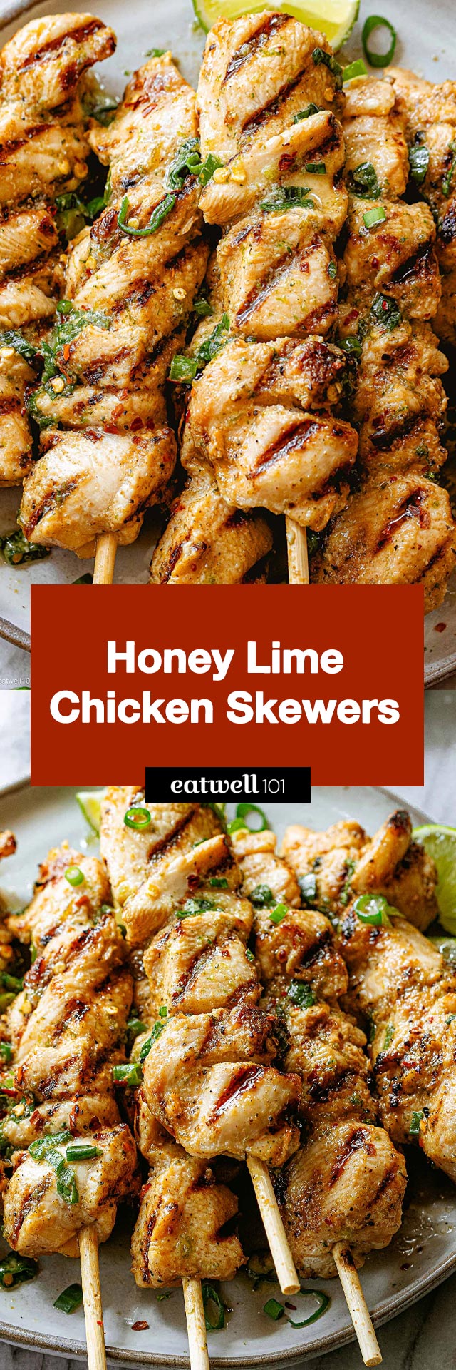 Honey Lime Chicken Skewers - #chicken #skewers #kabob #recipe #eatwell101  - These Honey Lemon Chicken Skewers are sure to be on repeat all summer!