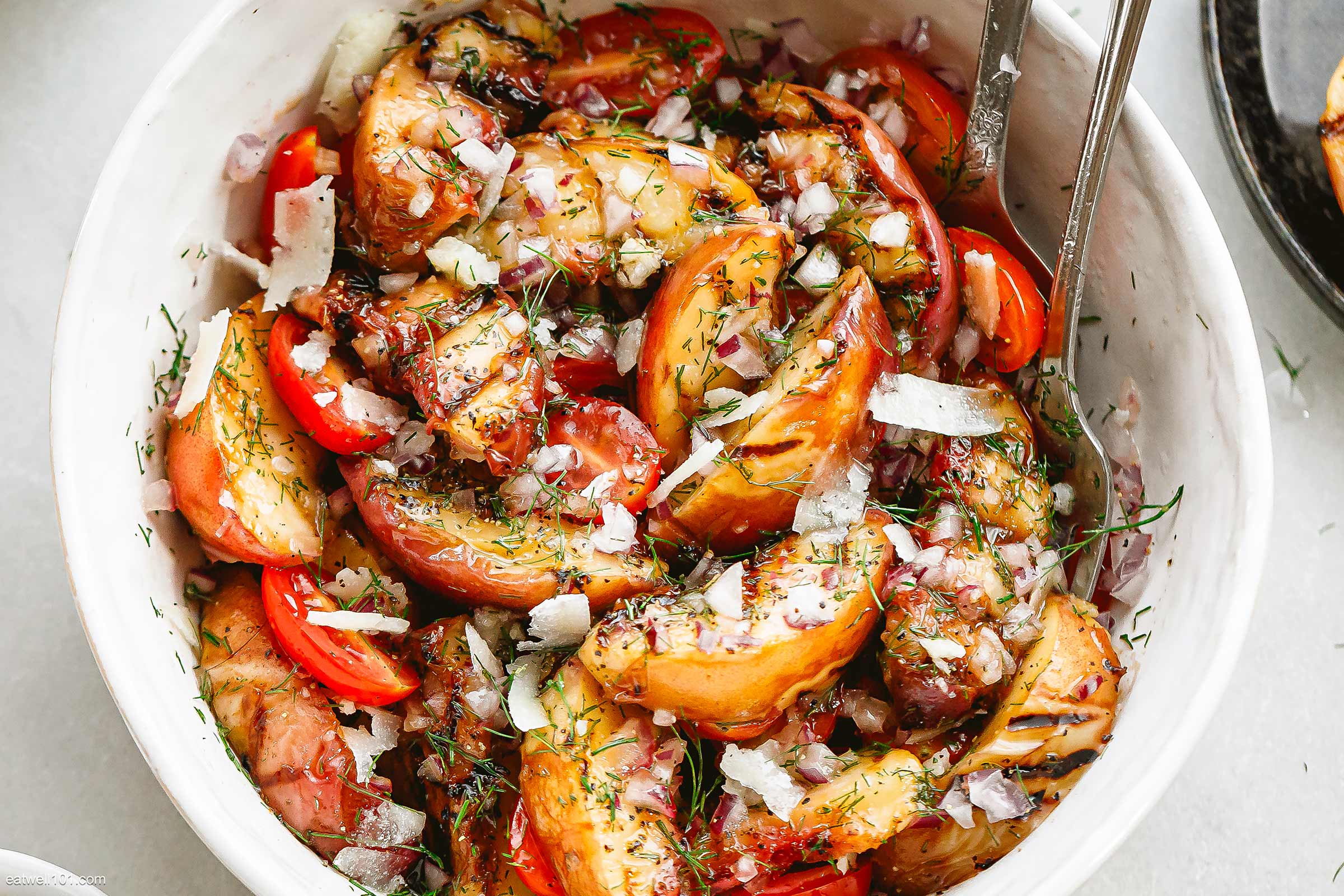 Grilled Peach Salad with Tomato and Parmesan