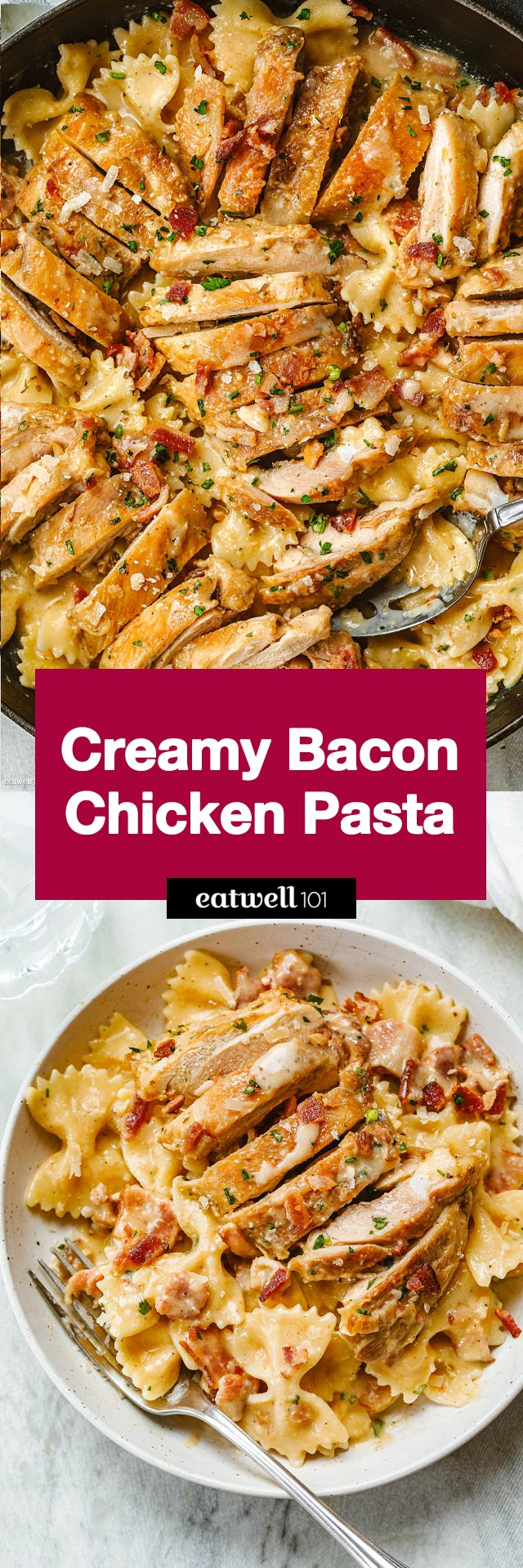 Creamy Bacon Chicken Pasta - #chicken #pasta #bacon #recipe #eatwell101 - This creamy bacon chicken pasta recipe is a complete and nutritious dinner that’s easy enough for a weeknight and tasty enough for when your have company. The chicken pasta ready on the table in about 30 minutes!