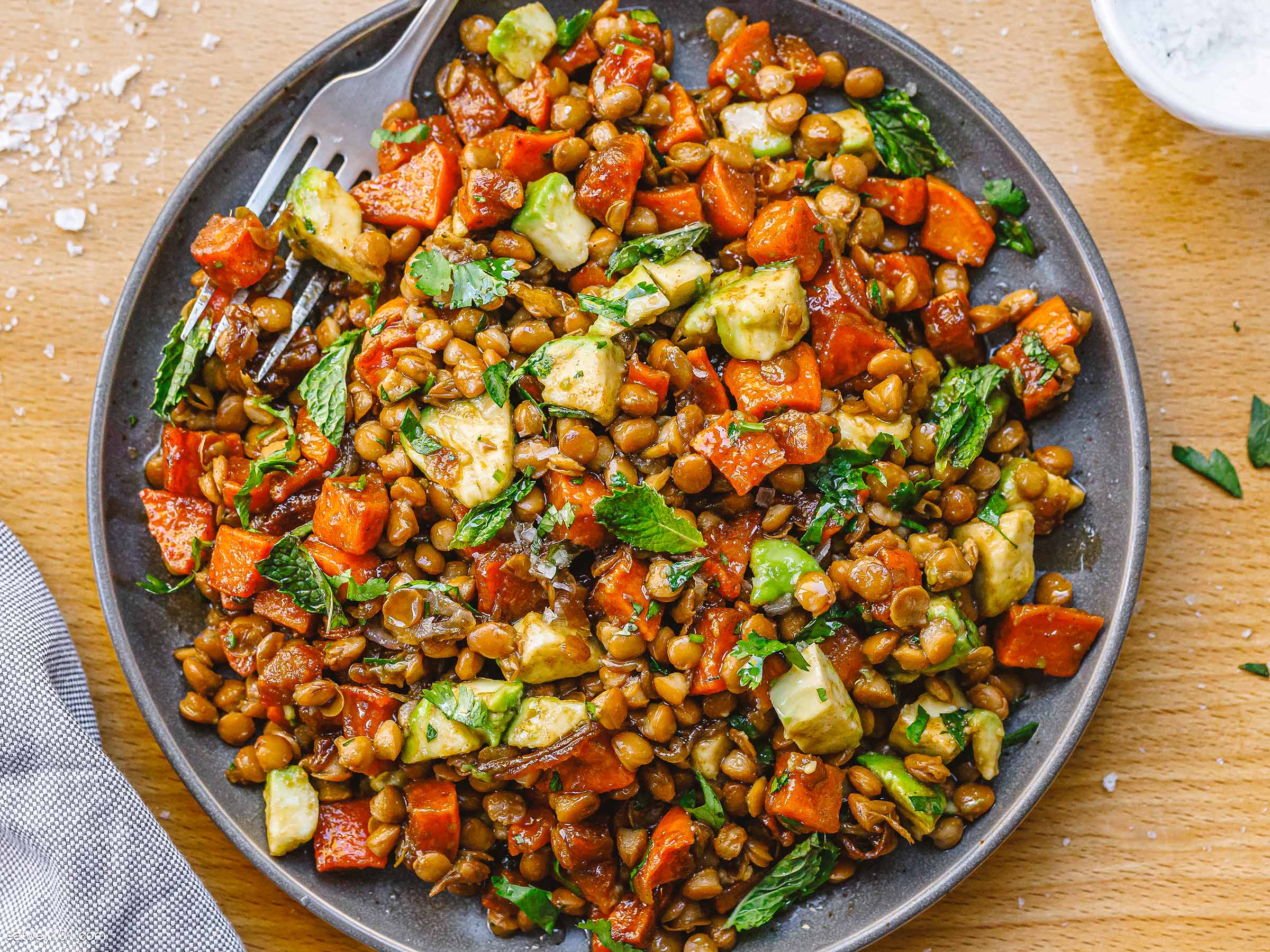 Roasted Sweet Potatoes and Lentil Salad