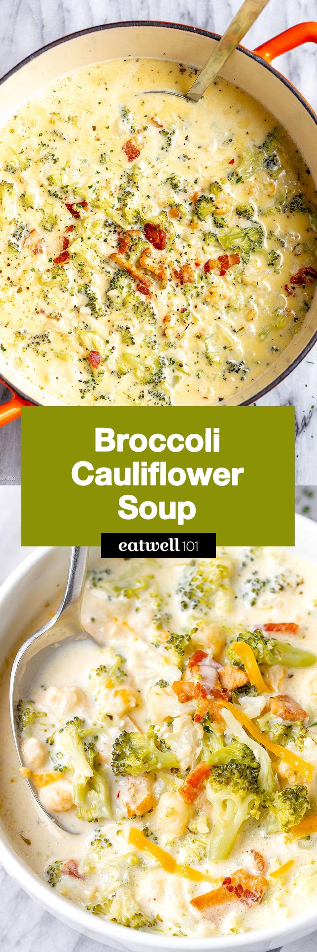 Broccoli Cauliflower Cheese Soup with Bacon - #broccoli #cauliflower #soup #recipe #eatwell101 - This broccoli cauliflower cheese soup with bacon is healthy comfort food at its finest