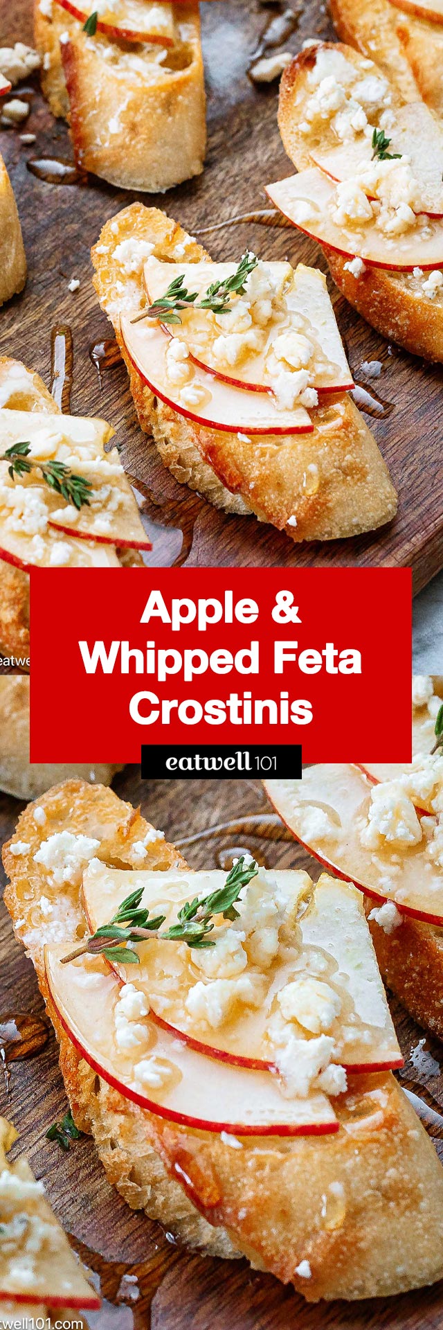 Apple and Whipped Feta Crostini - #apple #crostini #recipe #eatwell101 - These Apple and Feta crostinis are super easy to make and look wonderful on a party tray!