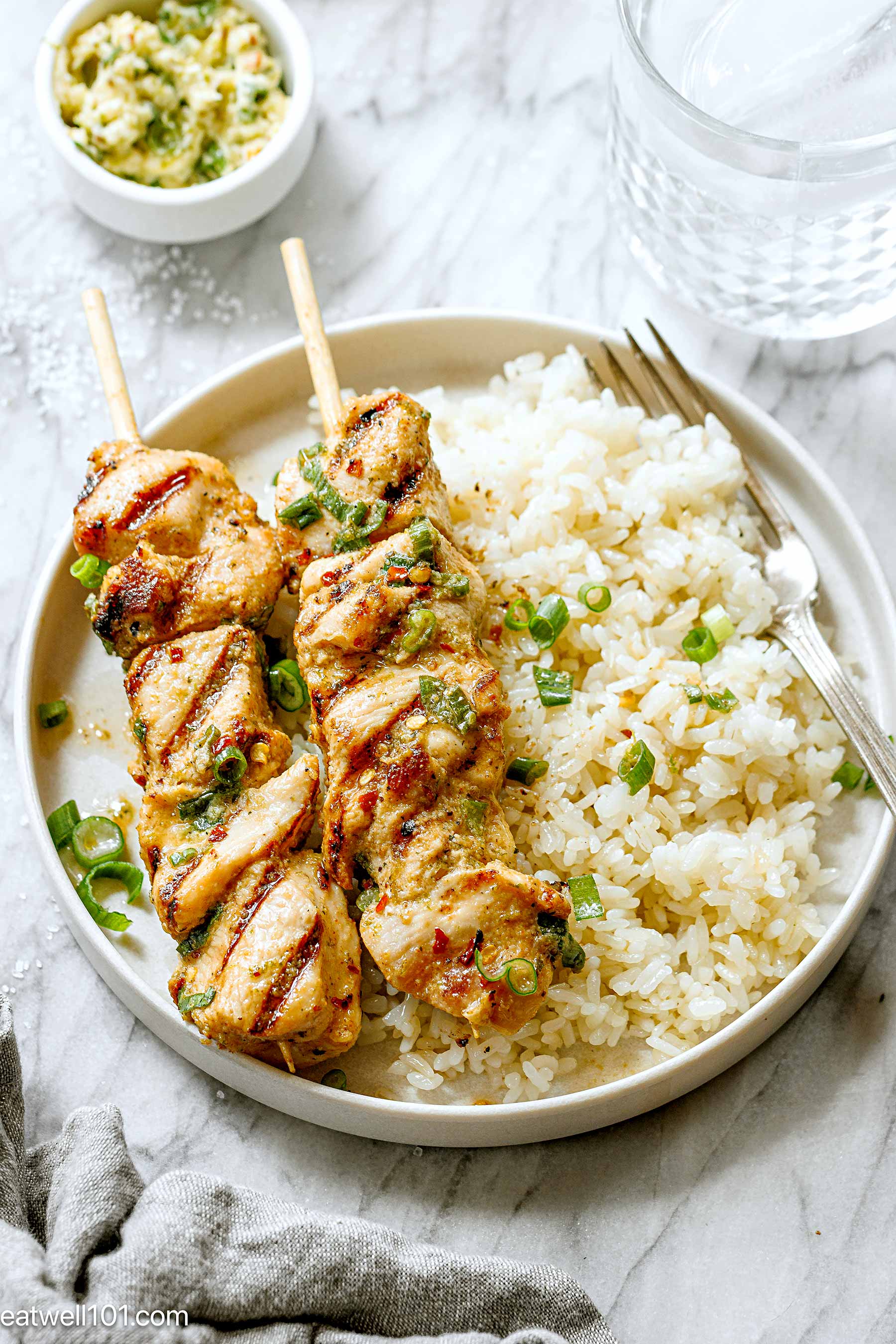 chicken kabobs and rice