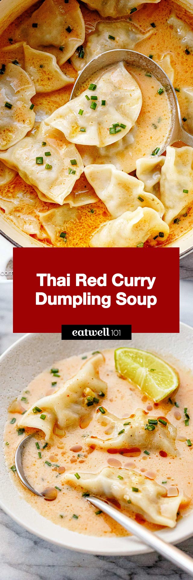 Thai Red Curry Dumpling Soup Recipe - #dumpling #thai #soup #recipe #eatwell101 - Try our Thai dumpling soup recipe and enjoy a bowl of healthy comfort for a lunch or light dinner!